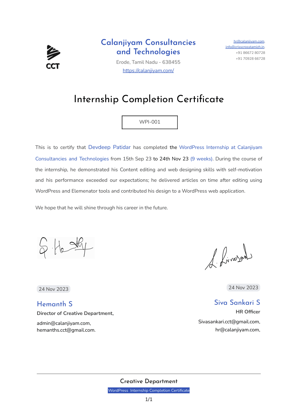 First Internship Certifigate